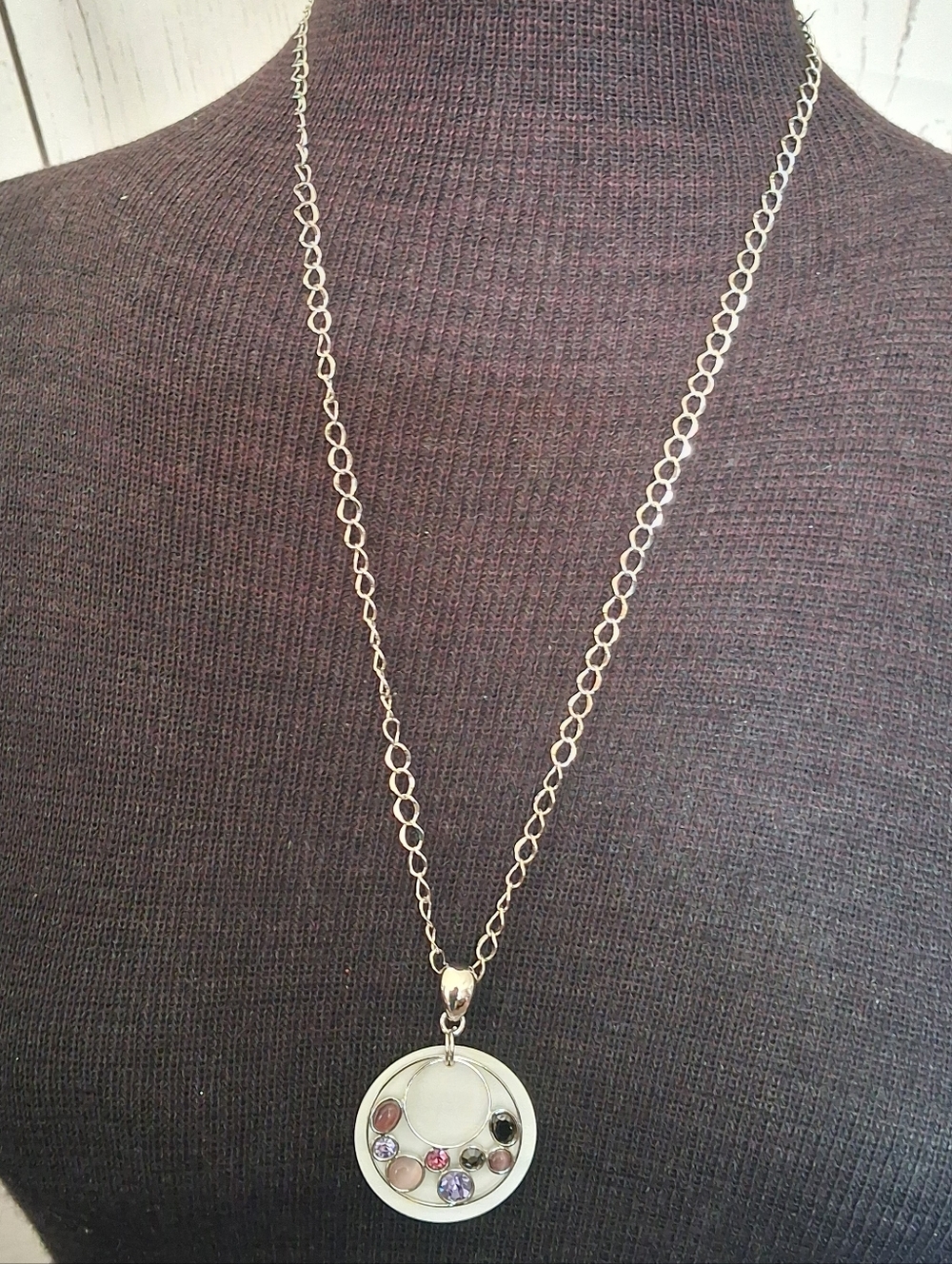 Lia Sophia Silver-tone Multi Stone Circle Pendant Necklace Purple